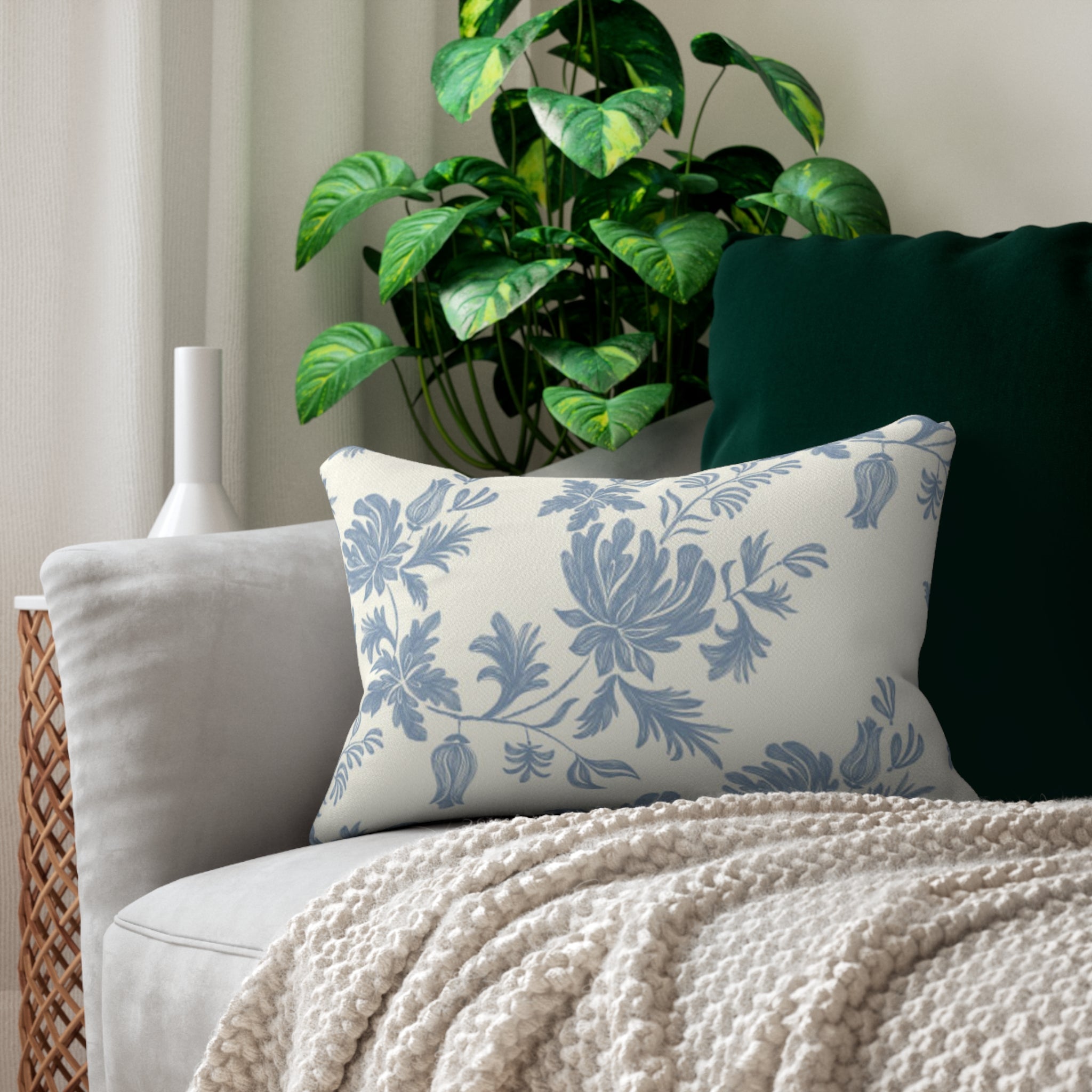 Blue Floral Lumbar Pillow