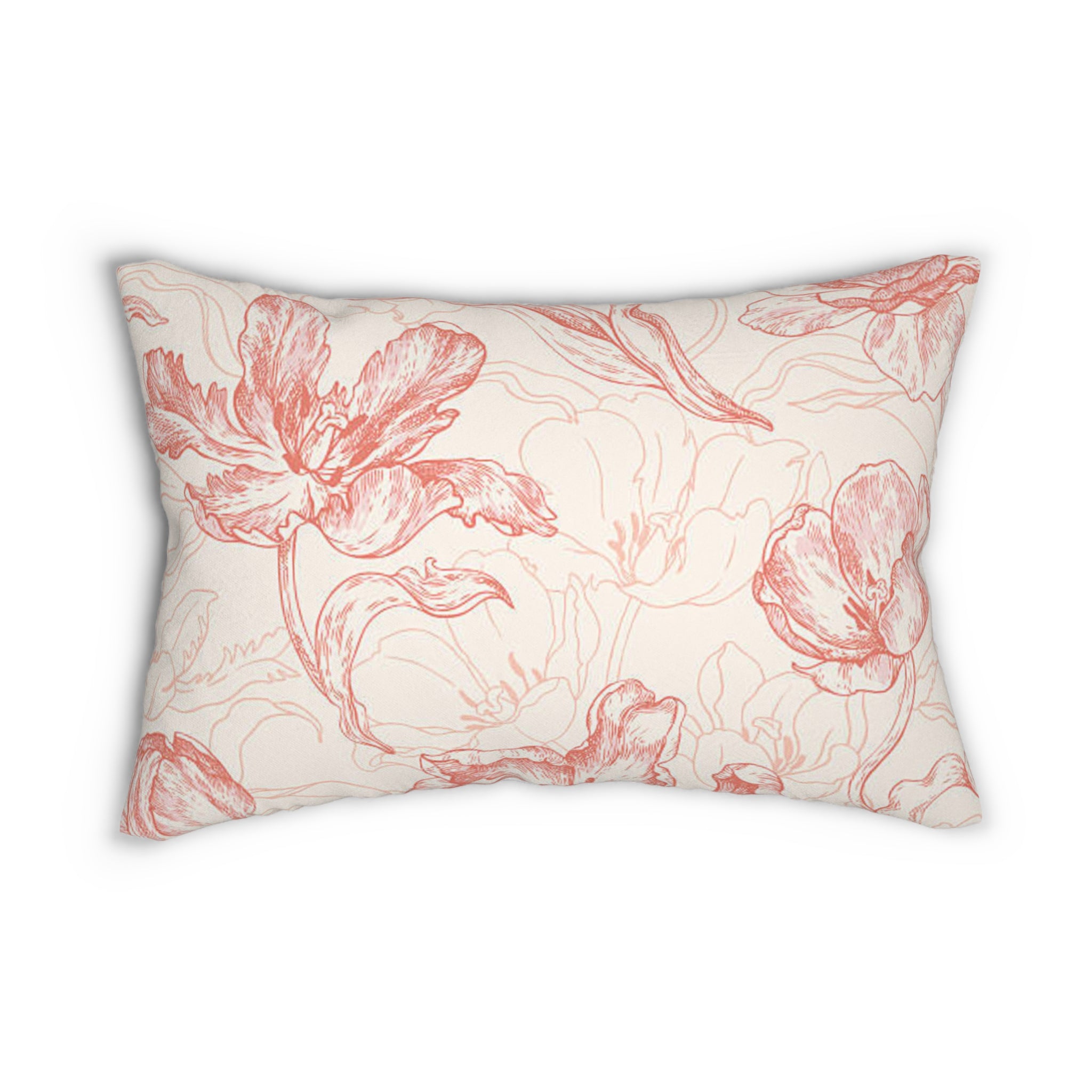 Pink Floral Sketch Lumbar Pillow