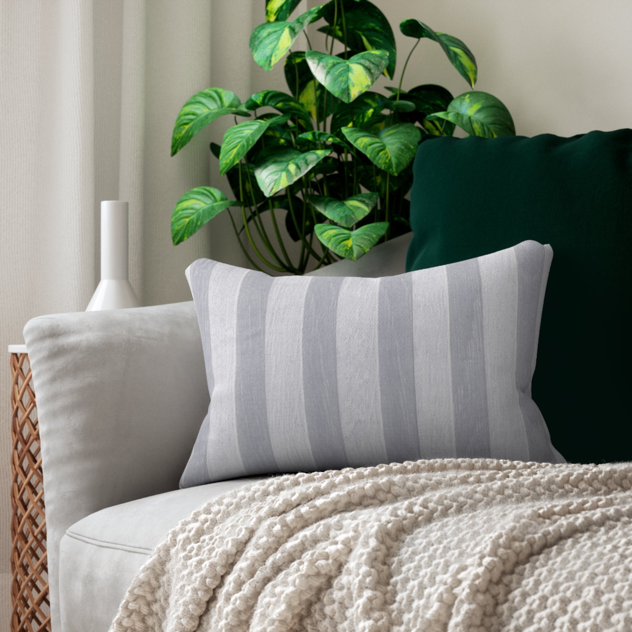 Coastal Gray Striped Lumbar Pillow